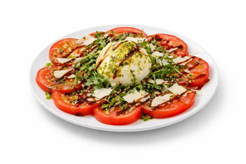 Salade de tomate, burrata et pesto